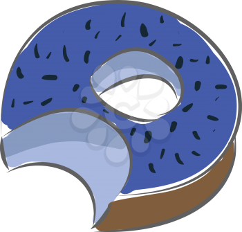 Vector illustration of a blue donut with bitemark on white background 