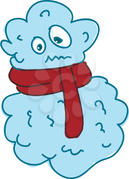 A cloud wearing red scarf making an awkward face vector color drawing or illustration