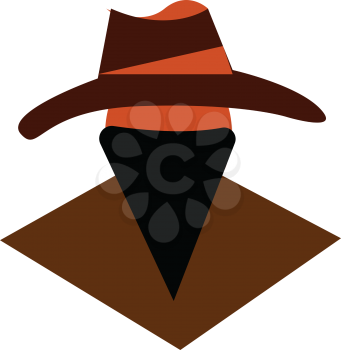 A man wearing a cowboy hat and whose face is covered with a neckerchief vector color drawing or illustration 