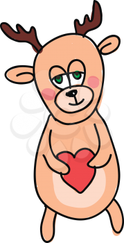 A deer looking gloomy and holding a heart in his two hands vector color drawing or illustration