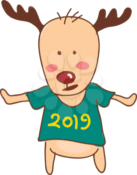 An image of a deer wearing a tshirt that has 2019 written on it vector color drawing or illustration