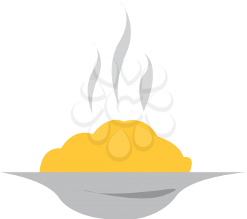 A plate containing yellow food which looks hot as steam is coming out of it vector color drawing or illustration