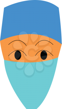 A doctor wearing a mask and a blue surgical cap vector color drawing or illustration