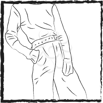 A man wearing long sleeve Tshirt which is tucked inside jeans vector color drawing or illustration
