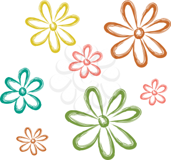 A drawing of Aster flowers of different colours namely yellow green and red vector color drawing or illustration