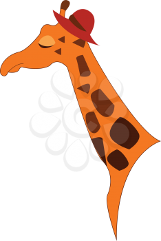 A Giraffe wearing a red hat vector color drawing or illustration