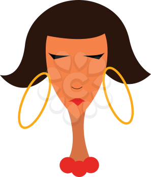  A lady wearing large earrings and a bead shaped necklace on her unusually long neck vector color drawing or illustration