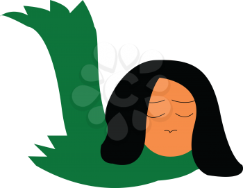 A dejected girl wearing a green scarf vector color drawing or illustration