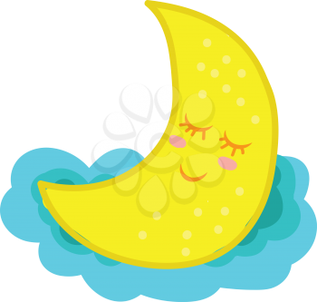 A peaceful looking moon sleeping over a cloud vector color drawing or illustration 