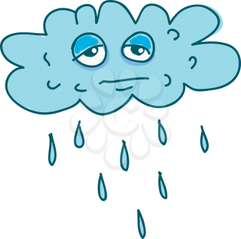 A cartoon of a stressed cloud raining vector color drawing or illustration