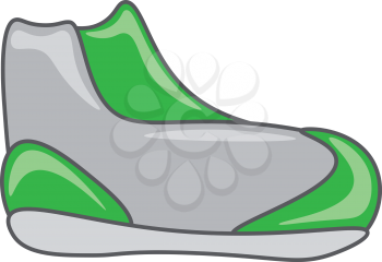 An image of a running shoe of gray and green color vector color drawing or illustration