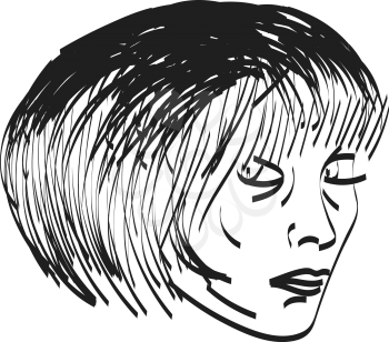 A sketch of a girl with short hair looking in her right direction vector color drawing or illustration