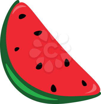 A slice of watermelon having many black seeds vector color drawing or illustration