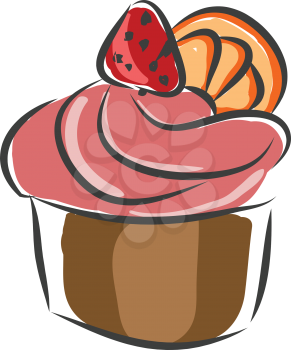 Cupcake with pink creame and a strawberry on top vector illustration on white background