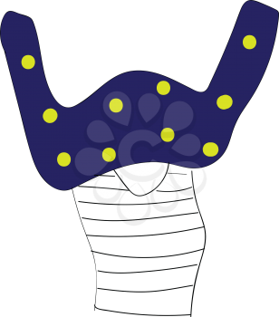 Abstract cartoon of a girl stuck in a blue sweater with yellow dots vector illustration on white background