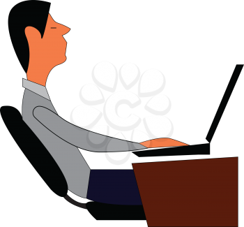 Man working on laptop at his desk illustration print vector on white background