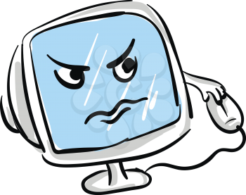 Angry cartoon computer monitor and mouse vector illustration on white background