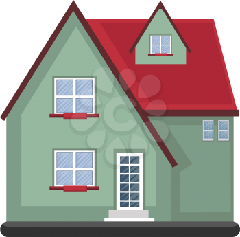 Cartoon green building with red roof vector illustartion on white background