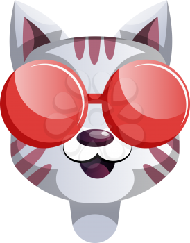 Cartoon cat with red sunglasses vector illustartion on white background
