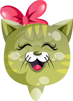 Cartoon cat with tie on her head vector illustration on white background
