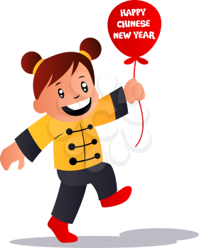 Cartoon girl celebrating chinese new year vector illustration on white background