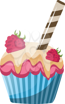 Raspberry cupcake with white chocolate topping illustration vector on white background