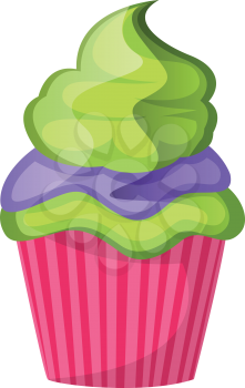 Green velvet cupcake with purple and green topping illustration vector on white background