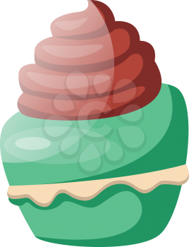 Mint green cupcake with chocolate icing illustration vector on white background