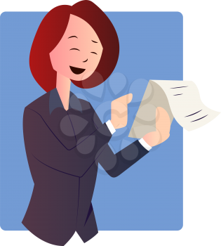 Cartoon businesswoman holding documents vector illustartion on white background