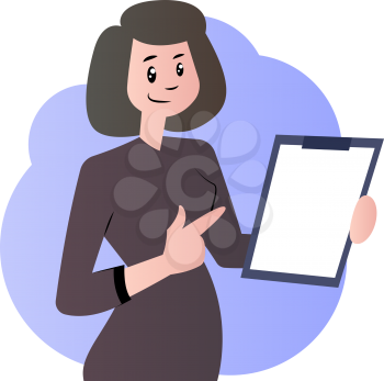 Cartoon woman with documents vector illustration on white background
