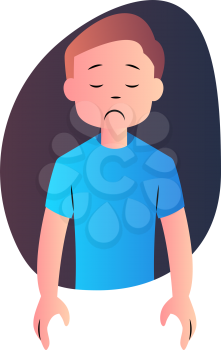Sad cartoon boy in blue shirt vector illustartion on white background