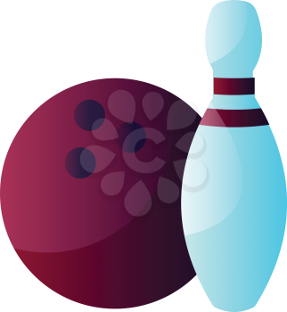 Purple bowling ball and blue bowling pin vector illustration on a white background