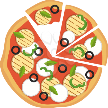 Colorful vegetarian pizza illustration vector on white background