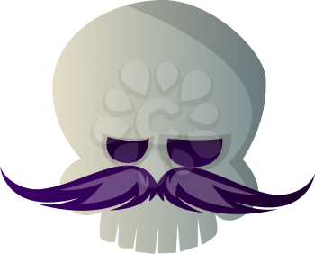 Cartoon skull with purple mustache vector illustartion on white background