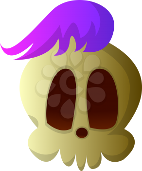 Cartoon skull with purple hair vector illustartion on white background