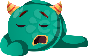 Cute sleepy green monster vector illustration