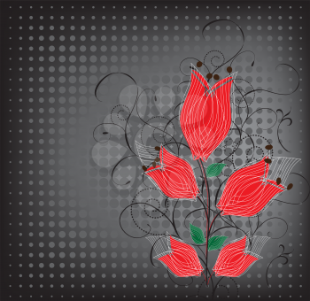 Grunge backdrop with a red flowers