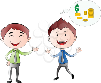 Young Businessmen Thinking of Financial Success, vector illustration