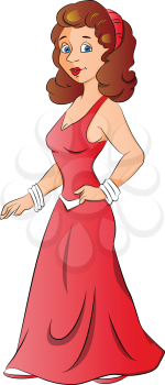 Vector illustration of pretty young woman in party wear with her hand on hip.