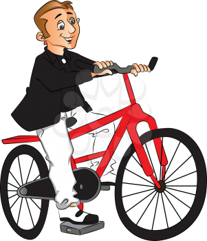 Vector illustration of happy young man riding bicycle.