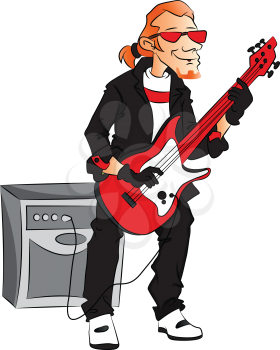 Vector illustration of male rockstar playing electric guitar.