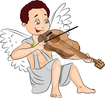 Vector illustration of cute fairy boy playing violin.