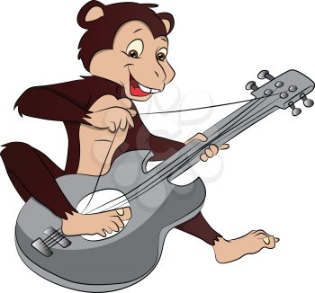 Vector illustration of funny monkey playing an electric guitar.