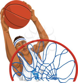 Vector illustration of basketball player throws the ball in basket.