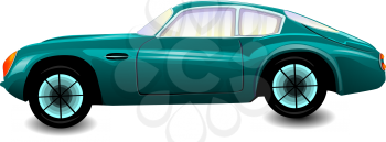Classic sports car, coupe, teal, vector illustration