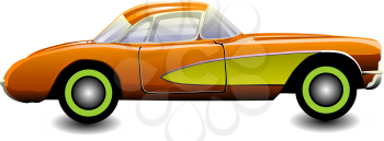 Classic sports car, coupe, orange yellow green, vector illustration