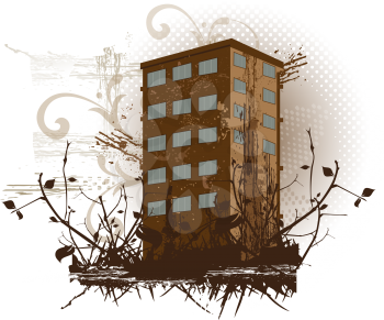 Brown building with nature and design patterns, vector illustration