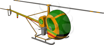 Green and yellow helicopter with green and red stripes vector illustration on white background