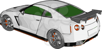 White race car with green windows and orange detailes and grey rear spoiler vector illustration on white background