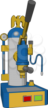 3D vector illustration of a blue and yellow coffee maker white background